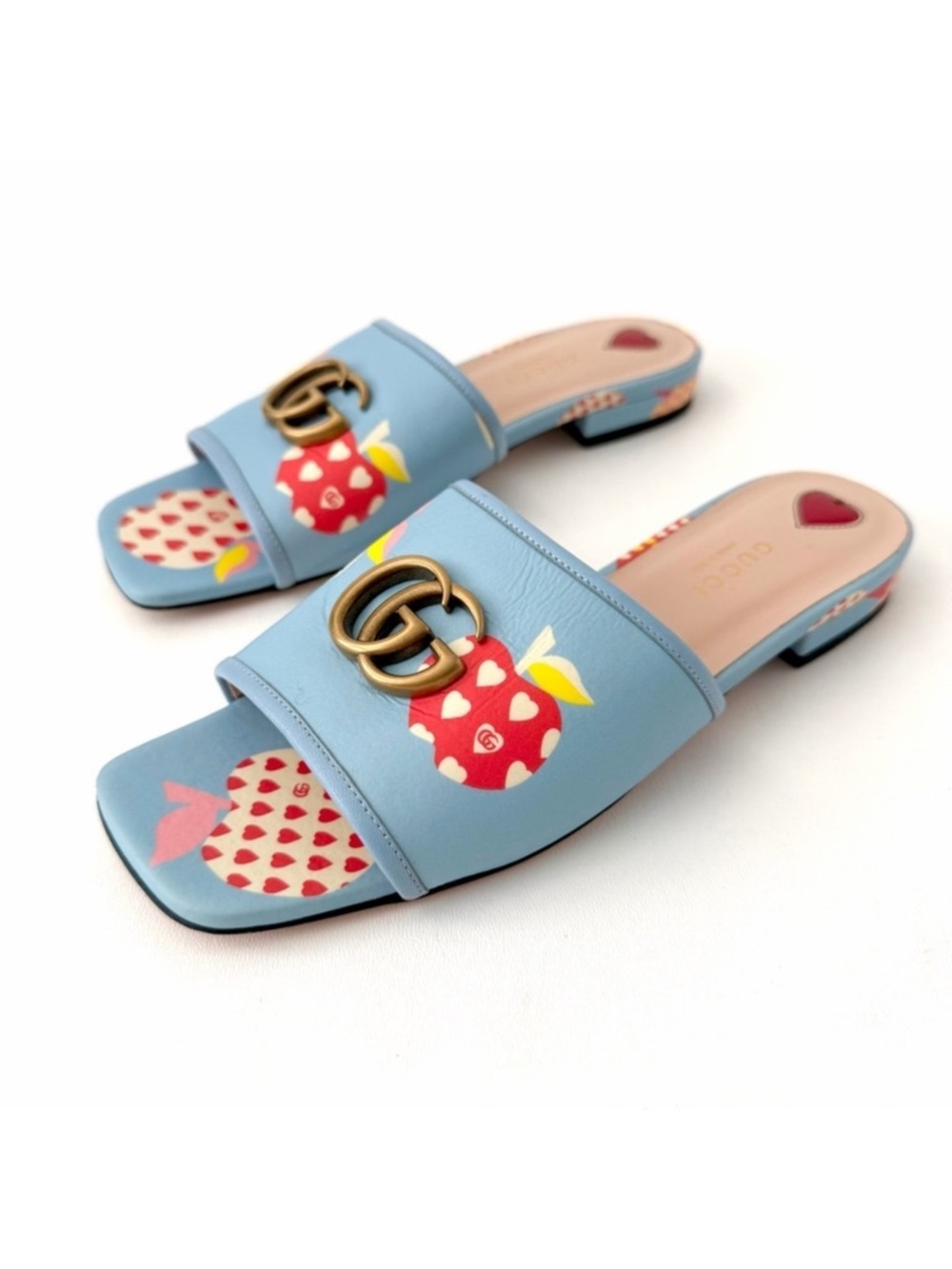 GUCCI || Blue Apple Print GG‎ Marmont Slide Sandals Flats EU 37